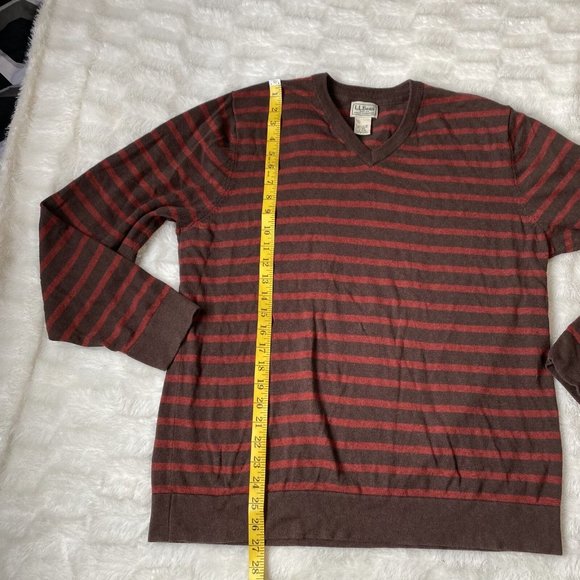 L.L.Bean Men's Red/Brown Striped Cotton Blend Long-Sleeve V-Neck Sweater Size L - Picture 3 of 7